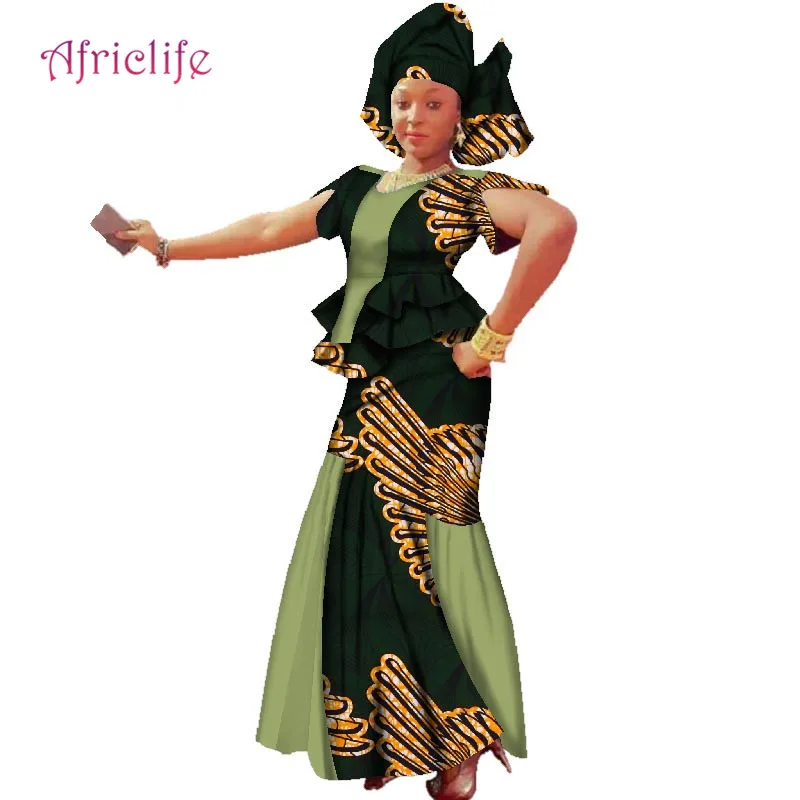 

2019 New African Wax Print Patchwork Clothes for Women Dashiki Traditional Cotton Top Skirt Set of 3 Piece Dashiki Dress WY2431