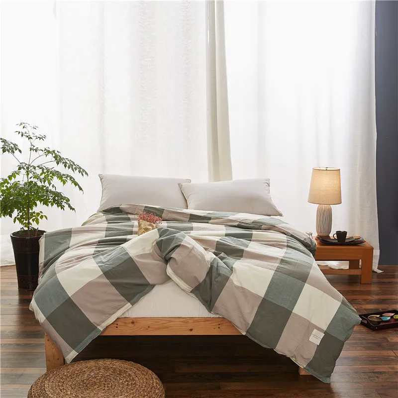 

Shadow Green Grid Pattern Bedding 1 Piece Duvet Cover With Zipper 100% Cotton Quilt Or Comforter Or Blanket Case Super Soft Warm