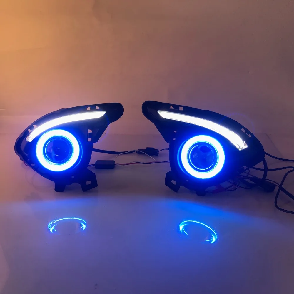 RQXR противотуманная фара вождение свет в сборе для Mazda 2 demo cob angel eye led дневные ходовые огни сигнал поворота синий ночной режим