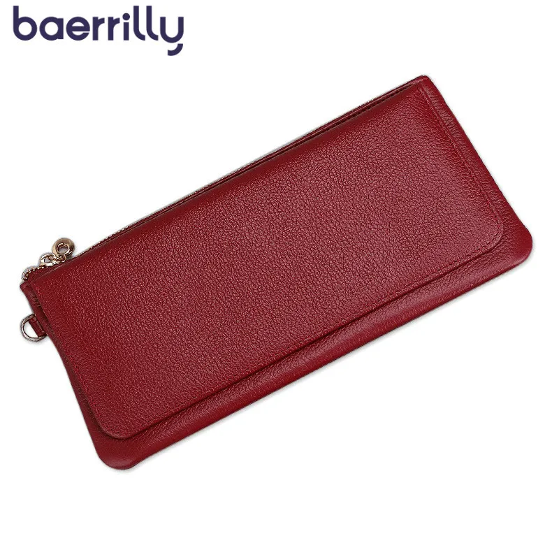 

High-capacity Cowhide Women Wallet Clutch Bags Genuine Leather Women Wallet Long Money Pocket Coin Purse Zipper Phone Pocket