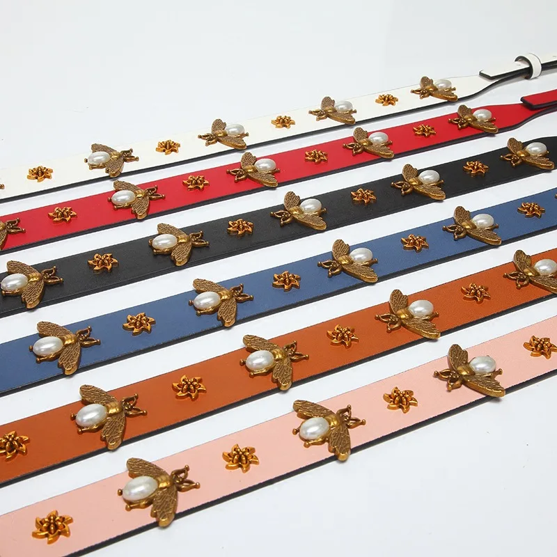 Fashion Gold Bee Leather Strap Handbag Accessories Replacement Wide Shoulder Bag Straps Women Design Corssbody Bag Strap Belts