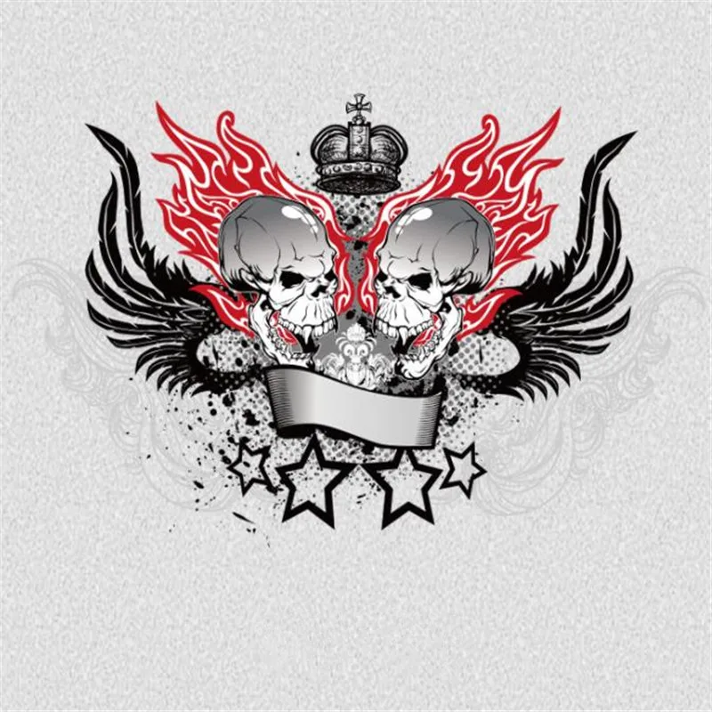 

ShinEquin Punk Biker Patch deal with it Clothes Heat Transfer Printing Fire Wings Skull Iron on patches for clothing 3d Sticker