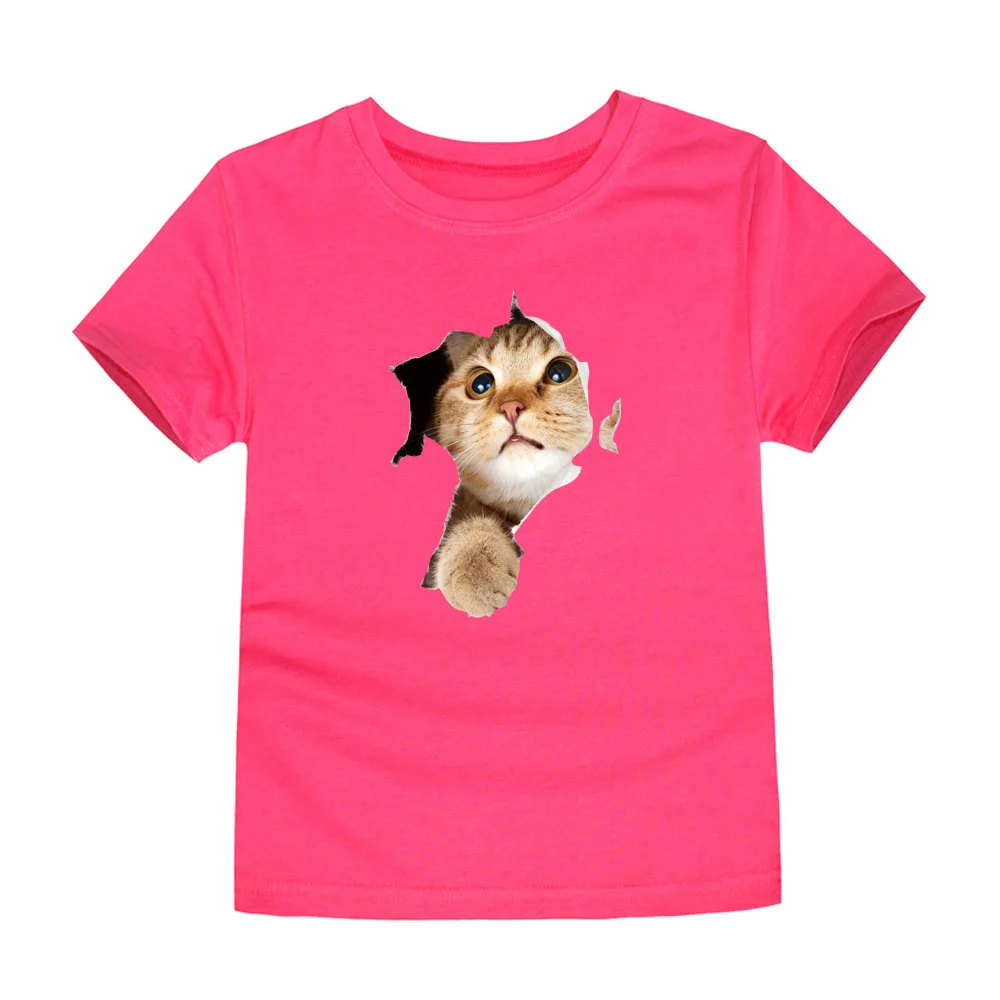 Летние футболки с животными для мальчиков; детская хлопковая Футболка с 3d-изображением кота; футболки для мальчиков; топы для девочек; Детские футболки; Забавные футболки - Цвет: TTTZ1