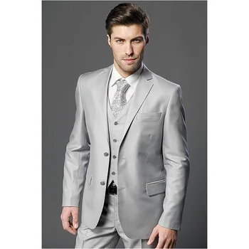 

Terno New Arrivals Two Buttons Light Grey Groom Tuxedos Notch Lapel Groomsmen Best Man Wedding Prom Suits (jacket+pants+vest)