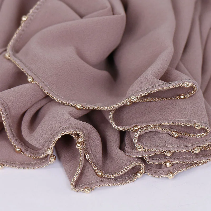 1 шт. простая цепочка с золотыми бусинами пузырьковый шифоновый мгновенный хиджаб шарф женская накидка шали мусульманский головной убор мода макси исламский Sjaal