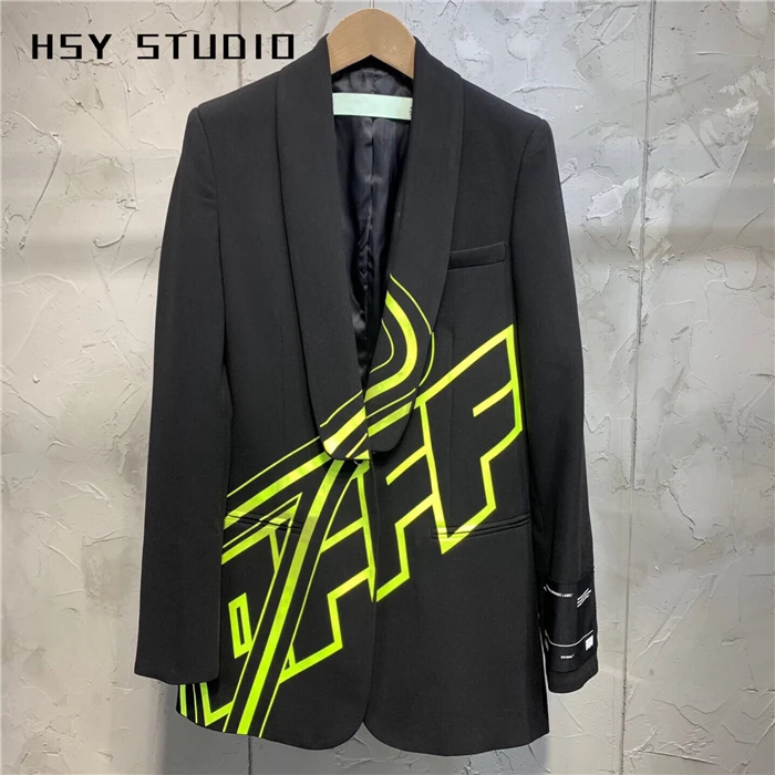 【HSY Studio】 2019 autumn new fashion women shawl lapel blazer jacket with functional pockets in letter print and slim fit|Blazers| - AliExpress