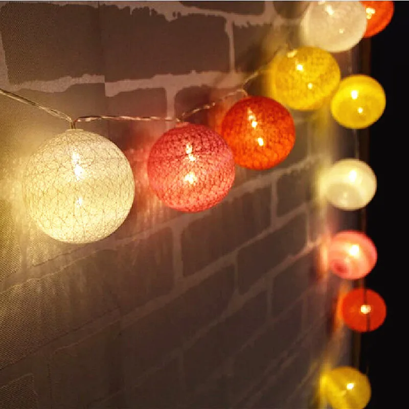 Orange Color Series Handmade Cotton Balls Fairy String Lights Wall