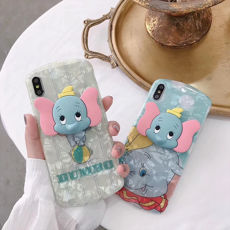 

Luxury Arc Seashell Fly Elephant cute cartoon DUMBO bracket Cover for iPhone 6 6s 7 8 plus X XR XS MAX Fashion soft Silicone