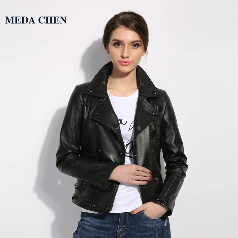highfashionleatherjacketwomenshortparagraphlapelleatherturkey