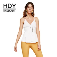 HDY Haoduoyi бренд, два цвета, v-образный вырез, без рукавов, с открытыми плечами, женские майки с поясом, с открытой спиной, повседневный элегантный женский жилет