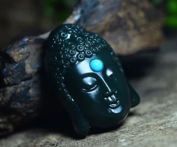

Natural Xinjiang Hetian Jade Green Top Fine Material Buddha Head Pendant hp387#