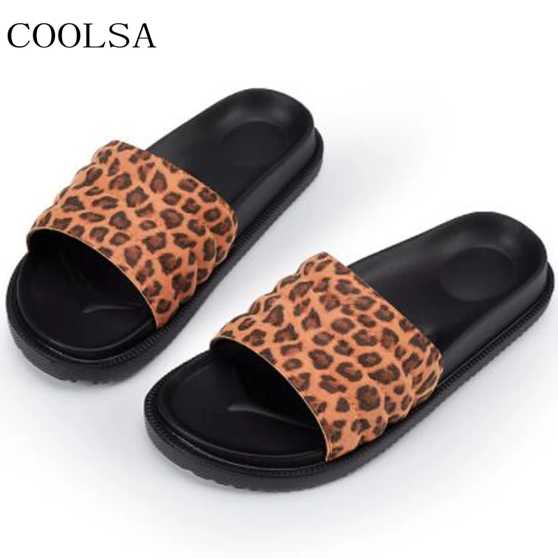 

Womens Summer Leopard Slippers Outside Non-slip Beach Slippers Home Non-slip Bathroom Slippers Fashion Flat Sandals Women Slides