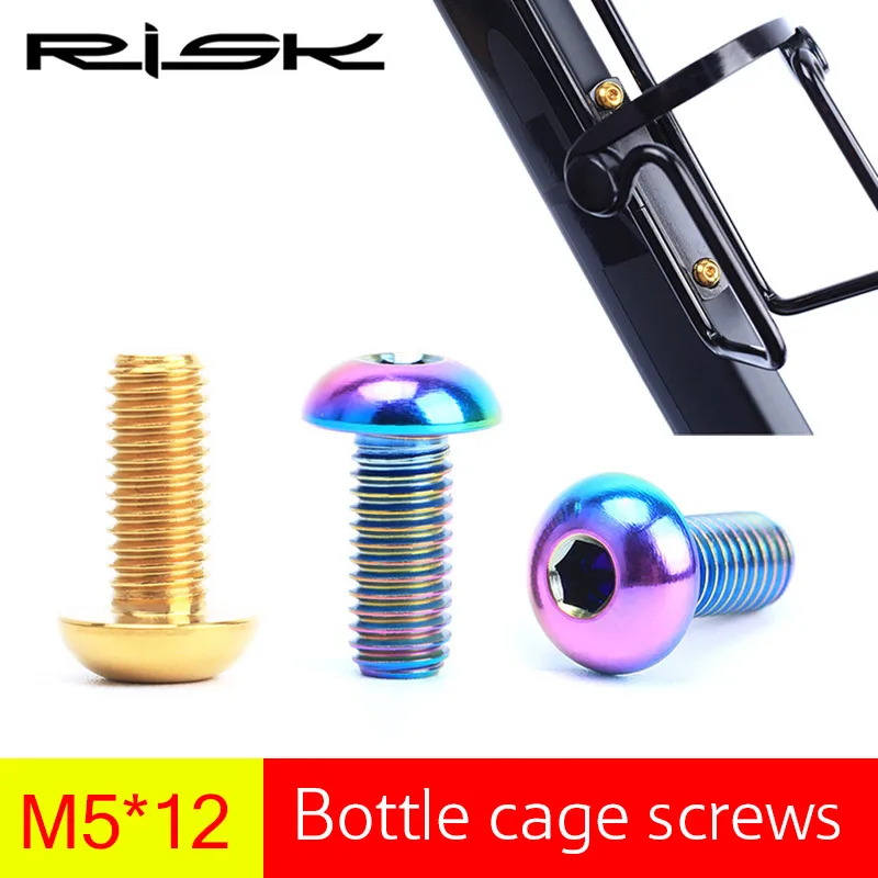 RISK 2pcs M5*12mm Titanium Ti Bicycle Bottle Holder Bolts Cycling Bike Water Bottle Cage Screw for MTB Mountain Road Bike M5x12