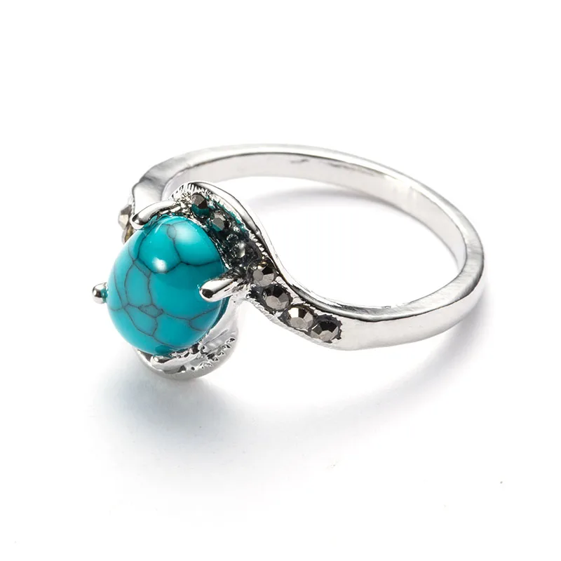 

Charming Retro Simple TurquoiseRing Bohemian Natural Stone Gem stone Rings Fashion Jewelry For Women Lovely Gift For Girlfriend