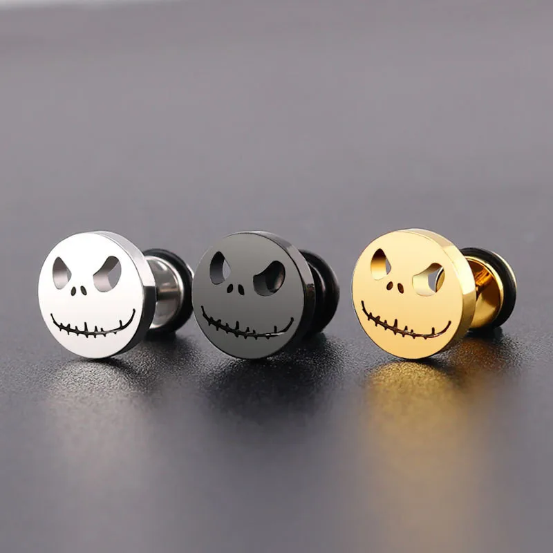 

Hip Hop Stainless steel Stud Earrings pumpkin head shape For Women Men Fashion Punk Style Ear Jewelry Gifts 2 pieces