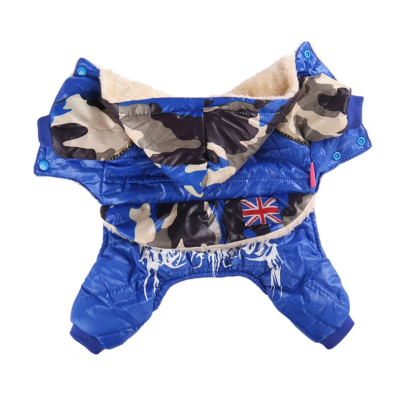 Одежда для собак, зимнее пальто для собак, куртка, водонепроницаемый камуфляжный комбинезон для собак, одежда с капюшоном для чихуахуа, французская одежда для бульдога - Цвет: Blue Camouflage