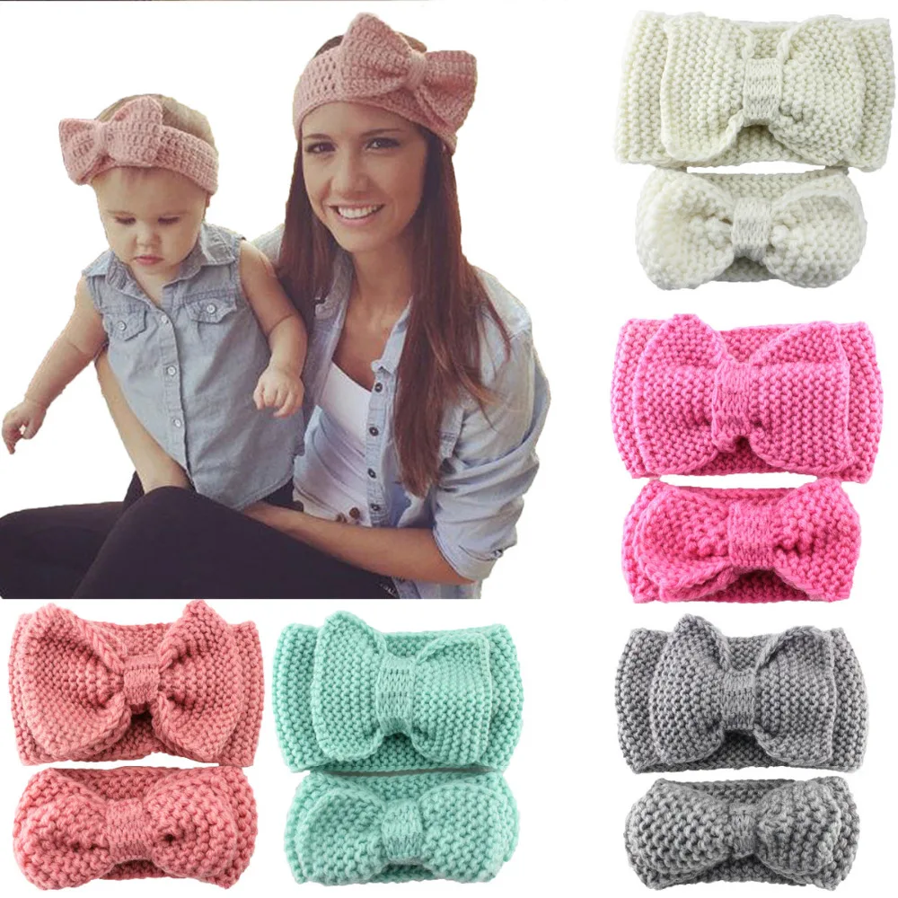 

Fashion Knit Headband Mommy Newborn Crochet Turban Winter Lady Hairband Bowknot Headwrap