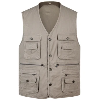

b Spring autumn new 100% Cotton Multi Pocket Vest Men Summer 2019 New Men Sleeveless Jacket Mens Photographer Baggy Waistcoat