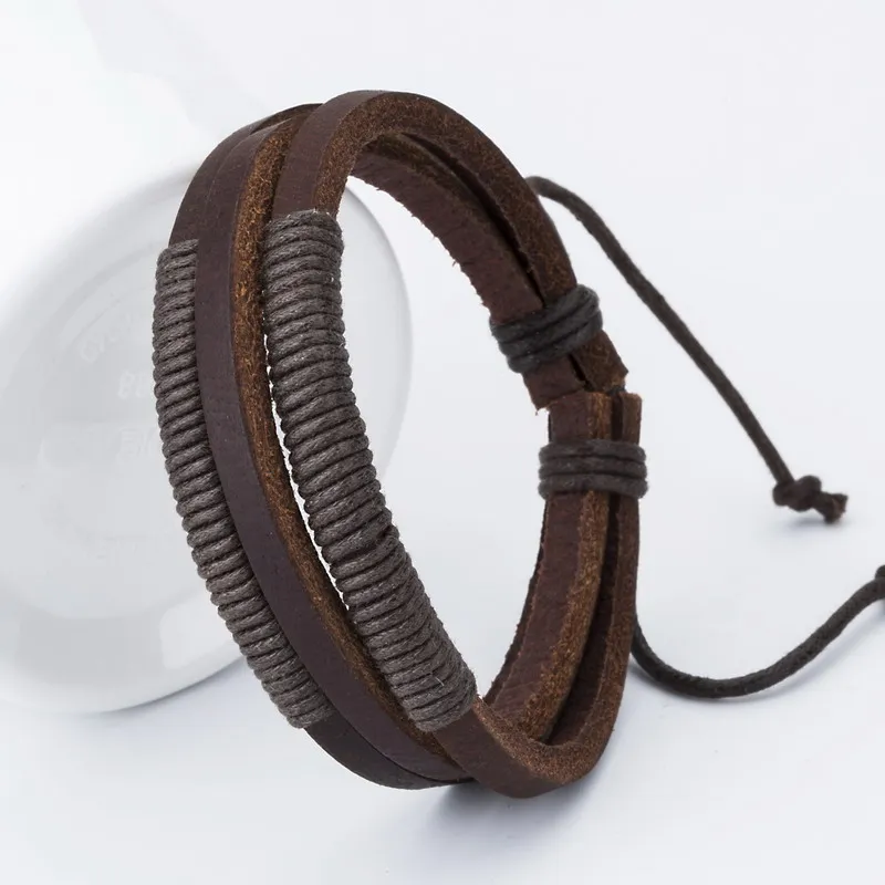 Горячая распродажа! Мода ручной работы обмотки браслеты кожаные браслеты для мужчин Популярные DIY плетение очарование браслеты пульсары - Окраска металла: Brown