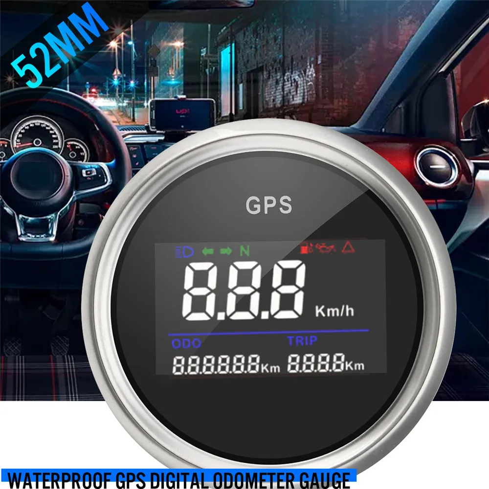

52mm Waterproof Car Boat Digital GPS Speedometer Odometer LCD 0-999 knots km/h MPH Motorcycle anti-fogging Reverse polarity