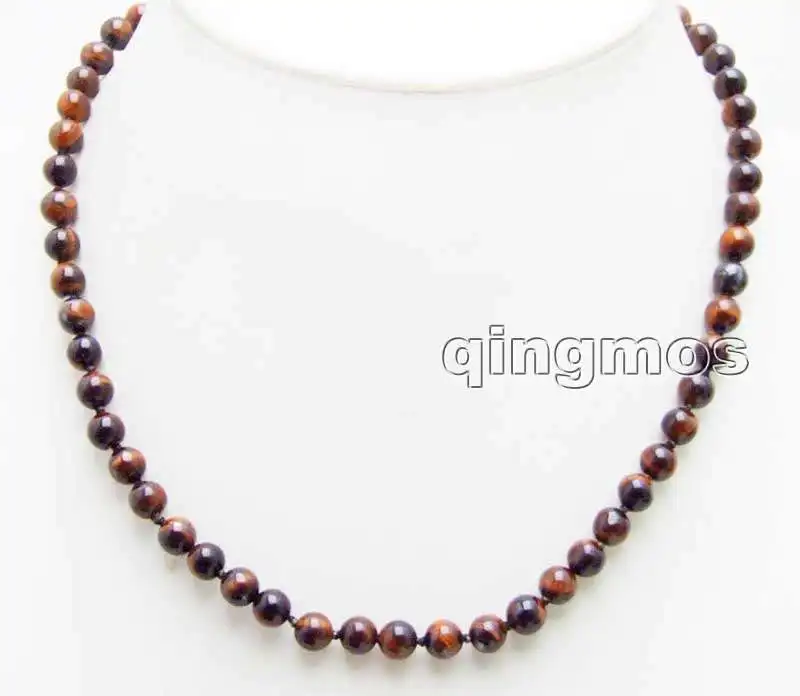 

SALE 6mm Round Red High Quality natural tiger's-eye 17'' Necklace-nec6014 Wholesale/retail Free shipping