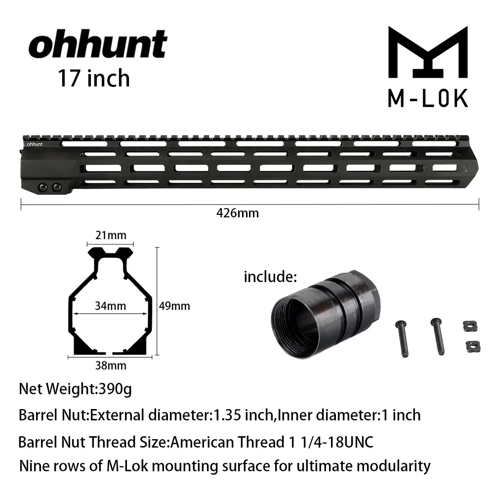 Оххант тактический AR15 свободный поплавок M-LOK Handguard 7 "9" 10 "12" 13,5 "15" 17 "ПИКАТИННИ с стальная муфта ствола для прицела