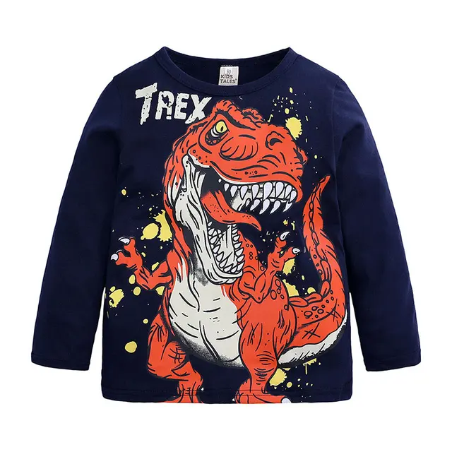 Boy T Shirts Long Sleeve For Children Baby Casual Cartoon Dinosaur Brand Fashion Kids Tops & Tees 7909-Navy