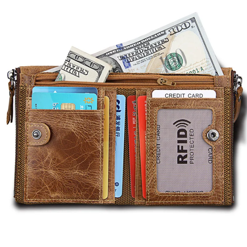 Genuine Crazy Horse Cowhide Leather Men Wallet Short Coin Purse Small Vintage Wallets Anti-RFID Pirate Brush Men Purse (37)