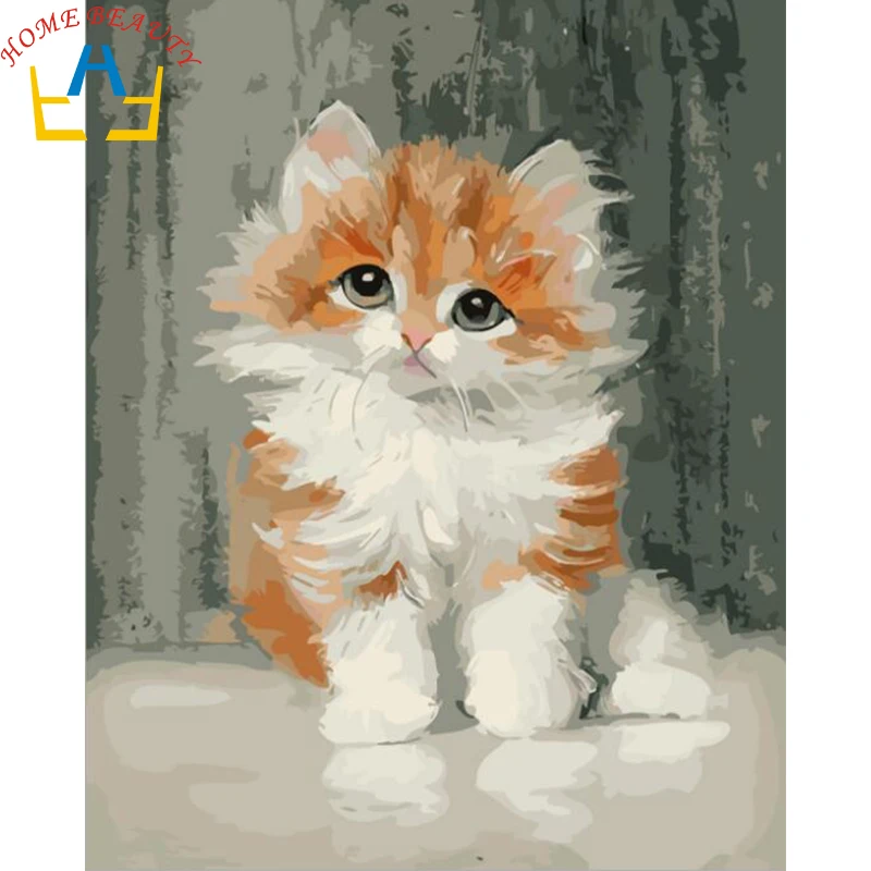 

Oil painting paint by numbers diy canvas wall decor hand brush painted picture drawing coloring by number animals cat E679