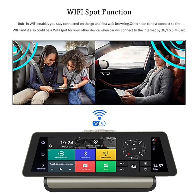 10 Inch 3G  4G Android Car DVR 1080P Video Camera GPS Navigation ADAS Full HD Camcorder Bluetooth WiFi Dual lens 9