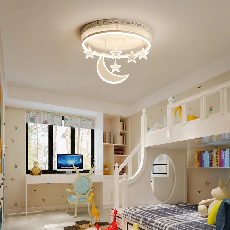 Chandelierrec, современный светодиодный потолочный светильник для детской комнаты, AC85~ 265 В, домашнее освещение, Светильники для детской спальни, потолочная лампа с Луной и звездой