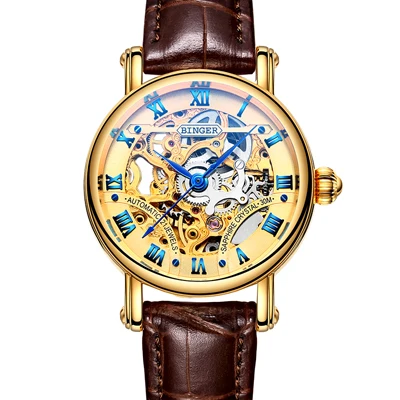 Швейцарские роскошные женские часы Бингер бренд двойной скелет механические наручные часы сапфир нержавеющая сталь часы B-5066L3 - Цвет: Item 4