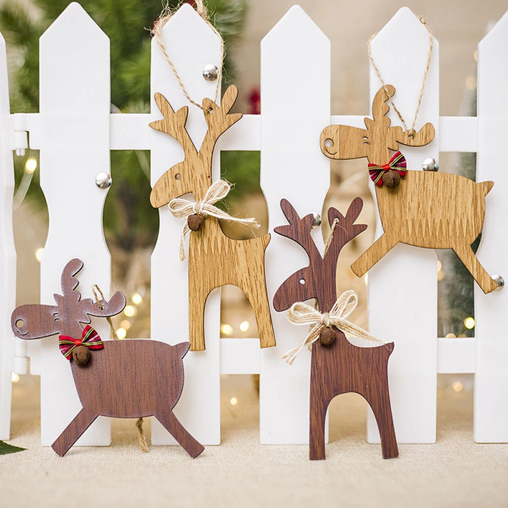 

1PC Xmas Tree Hanging Wooden Elk Pendant DIY Gifts Kids Favors Christmas Home Decoration Party Supplies