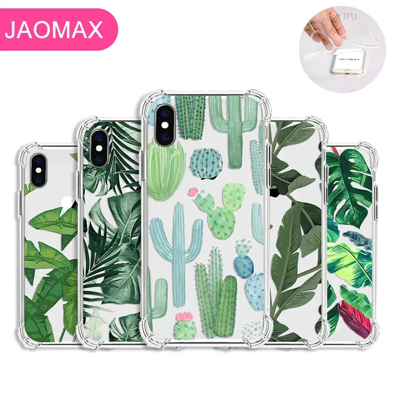 

Jaomax Summer Soft Silicone Banana Leaves Cactus Plant Phone Case For iPhone Xs Max 7 8 6S Plus 5 X Xr Transparent Cover Celular