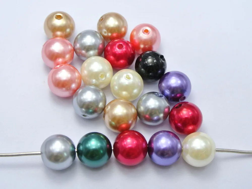 50 Pcs Mixed Color Plastic Faux Pearl Round Beads 14mm Imitation Pearl