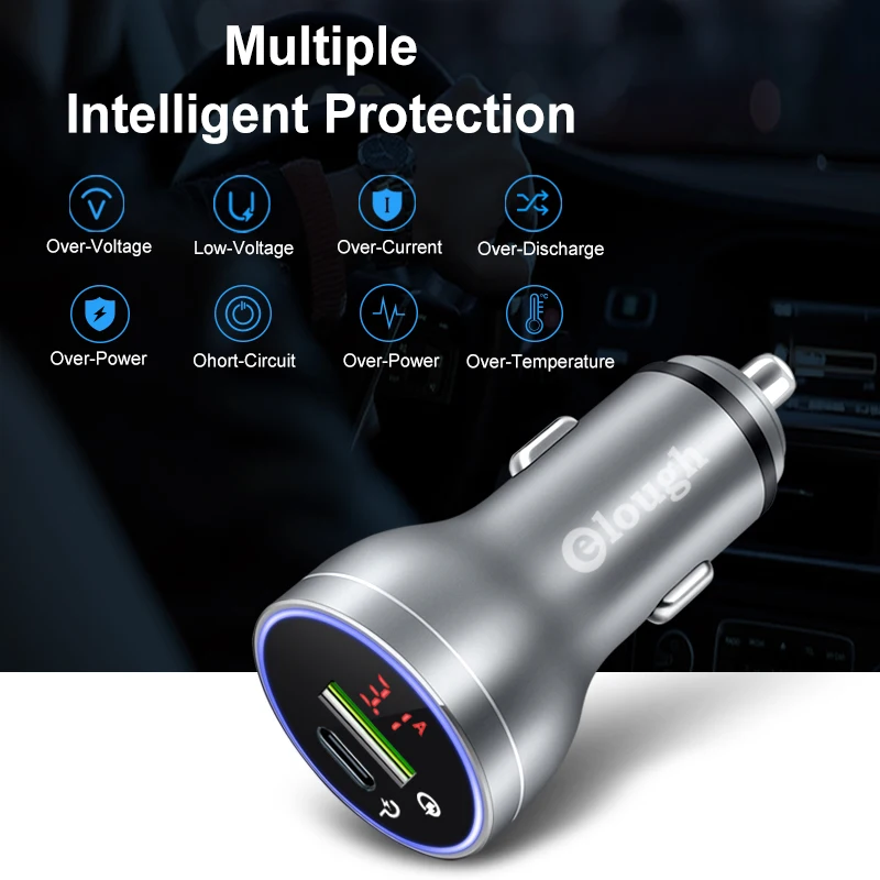  Elough 45W Auto Ladegerät für iPhone Samsung Xiaomi Huawei Zigarette Leichter Quick Charge 40 30 Da