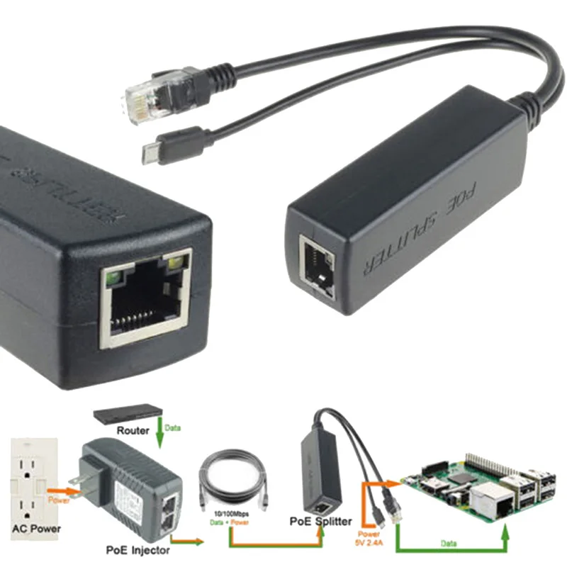 Микро USB Активный сплиттер POE питание через Ethernet 48V до 5V 2A микро USB адаптер 10W