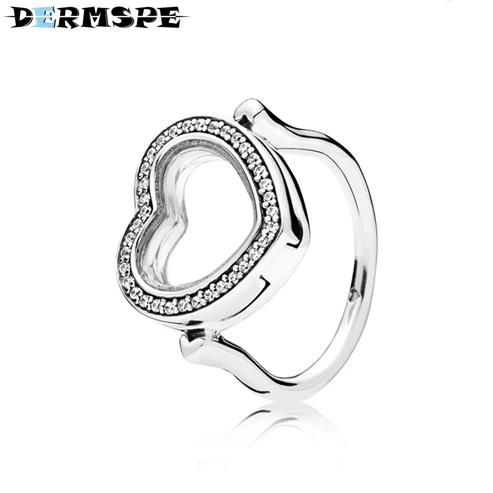 

DERMSPE 100% 925 Sterling Silver Floating Heart Locket Ring Fit DIY Original Woman Gift Jewelry fashion gifts birthday present