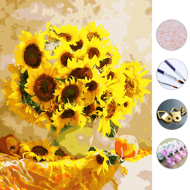 

Golden sunflower Diy Oil Painting drawing Frameless picture on wall acrylic painting by numbers on the canvas modular paintings