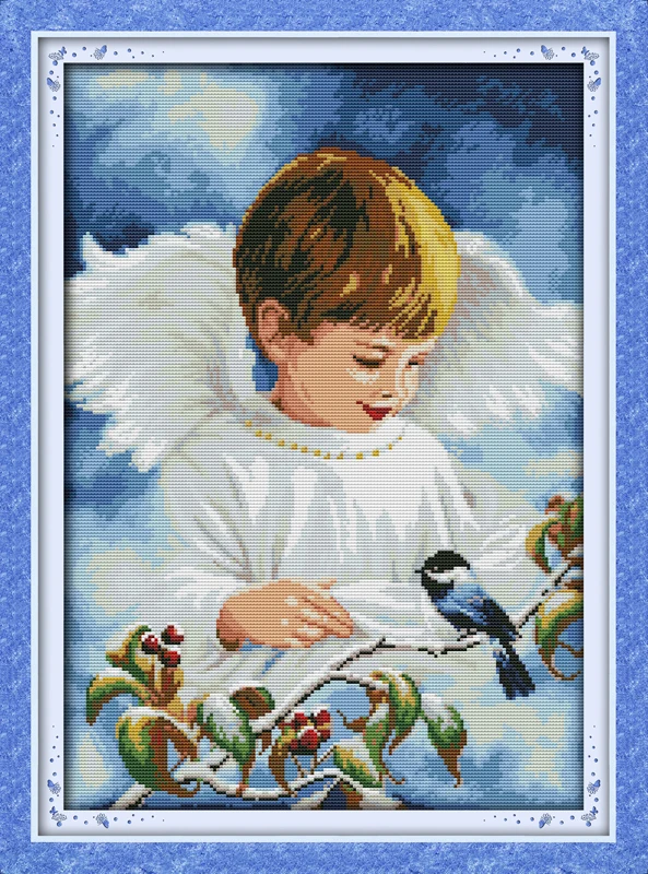 

A lovely cherub boy Counted 11CT Printed 14CT DMC Cross Stitch Set DIY Chinese Cotton Cross-stitch Kit Embroidery Needlework