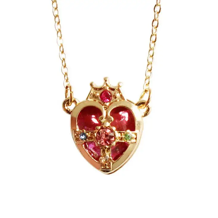 

Free Shipping Metal Heart Crown Crystal Sailor Moon Necklace Wholesale For Women jewelry