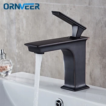 

Brass Single Hole Washroom Fixed Mixer Tap Single Lever Bathroom Electroplated Black Sink Faucet