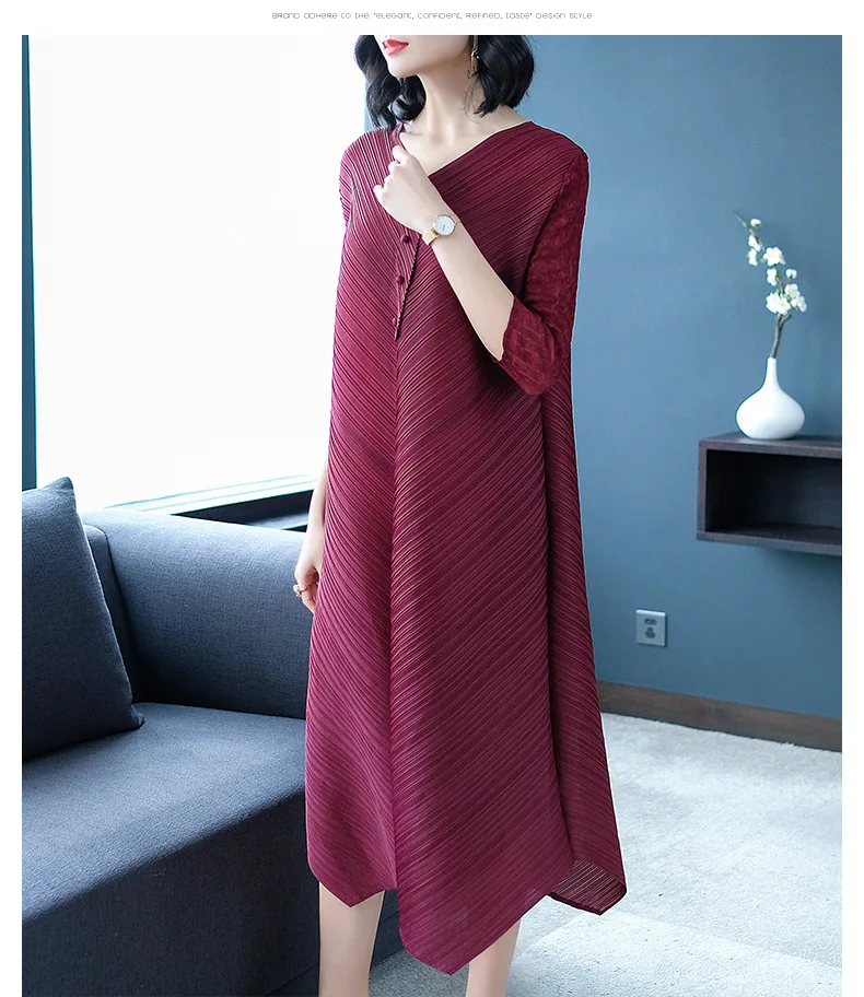 Весенние новые женские свободные большие размеры miyak складки Длинные Модные темпераментные Элегантные платья для мам