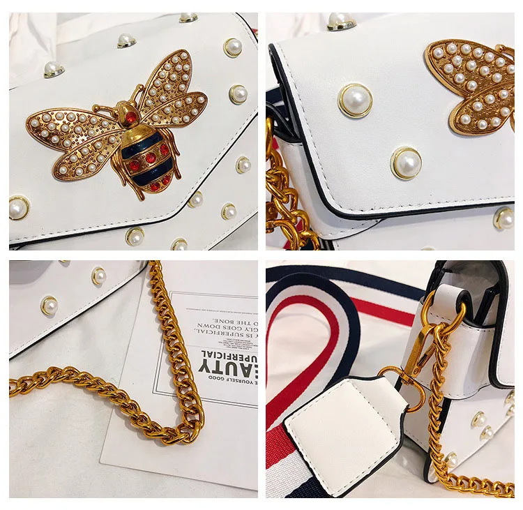 Women's Pearl Bee Leather Handbags Crossbody Bags for Women 2018 Italian Style Luxury Chain Clutch Designer Female Shoulder Bag (8)