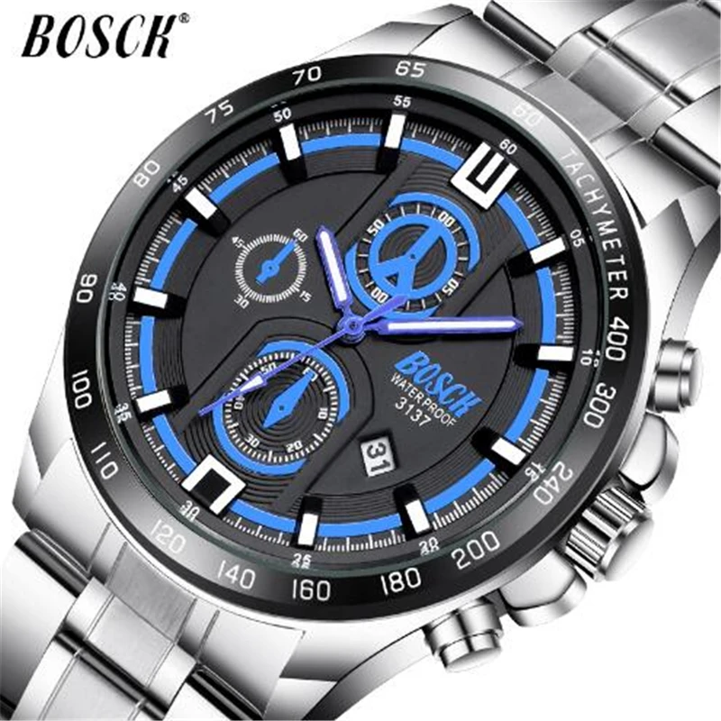 

Bosck Top Brand Luxury Stainless Steel Wrist Watch Men Watch Luminous Waterproof Military Sport Watches Clock erkek kol saati