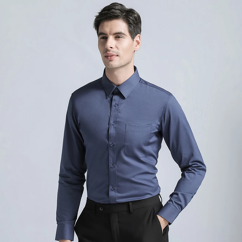 New Arrival Men's Regular Fit Dress Shirts Top Quality Cotton Blend Long Sleeves Solid Color Business Blouse