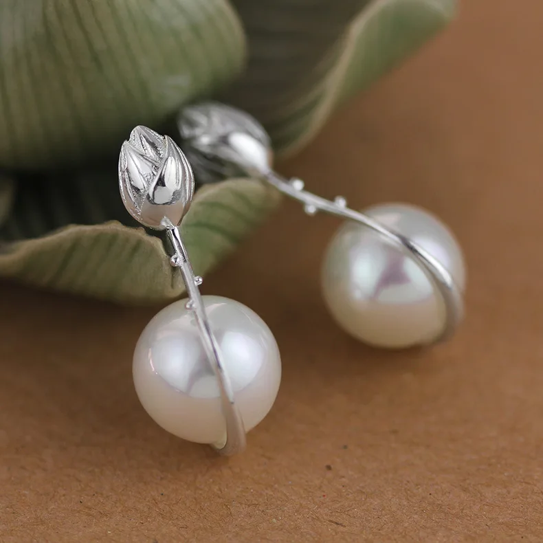 YESWOMEN 925 Sterling Silver Natural Shell Pearl Jewelry Women Lotus Flower Stud Earrings