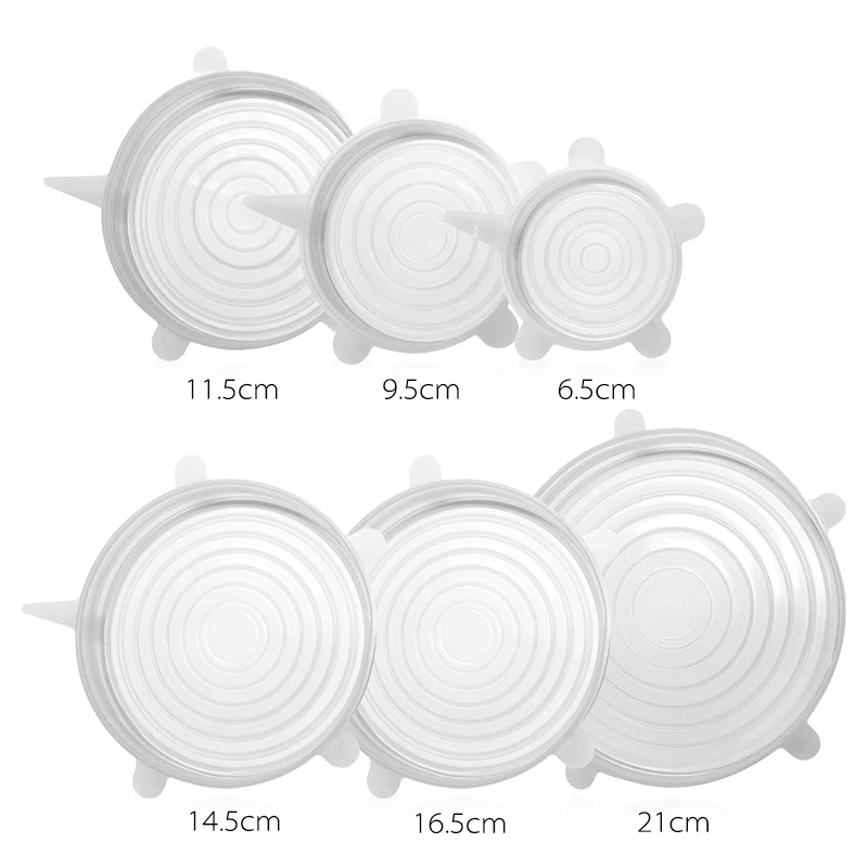 6PCS/Set Silicone Pan Cover Stretch Universal Lid For Kitchen Picnic