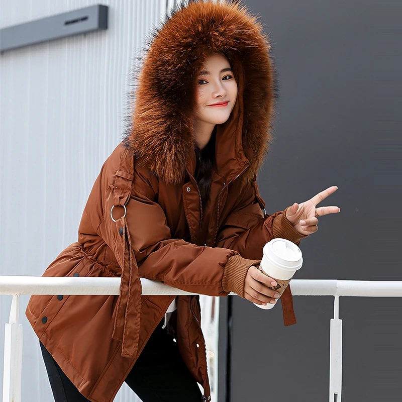 Pain Grand Green Rembourré New gris Artificielle Taille Outwear Beige army Collier D'hiver Mode De Style caramel Réglable Femelle Parka Coton Manteaux rouge Épais noir 2018 EpxCqw0C