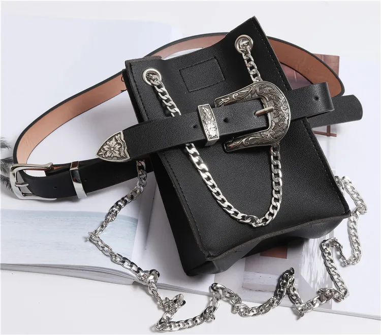 Женская поясная сумка, многофункциональная, змеиная, Фанни-пакеты для женщин, сумка-мессенджер на цепочке, сумка на ремне с пряжкой, подходит для iphone Plus - Цвет: Черный